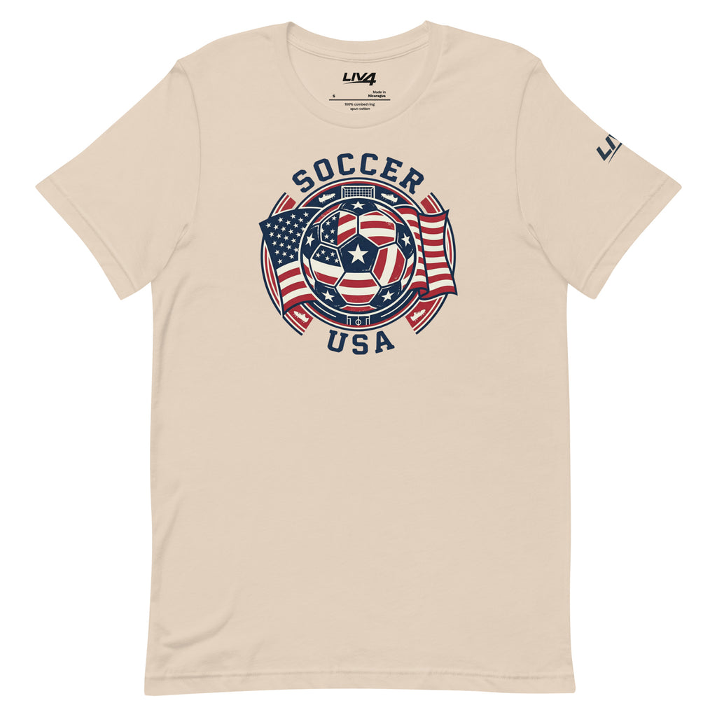 LIV 4 Soccer with USA Flag Unisex T-Shirt