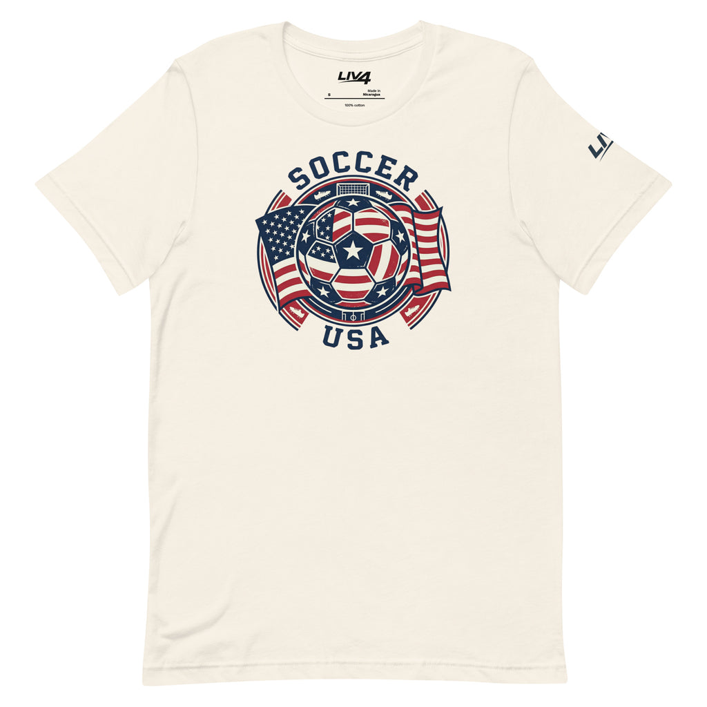 LIV 4 Soccer with USA Flag Unisex T-Shirt
