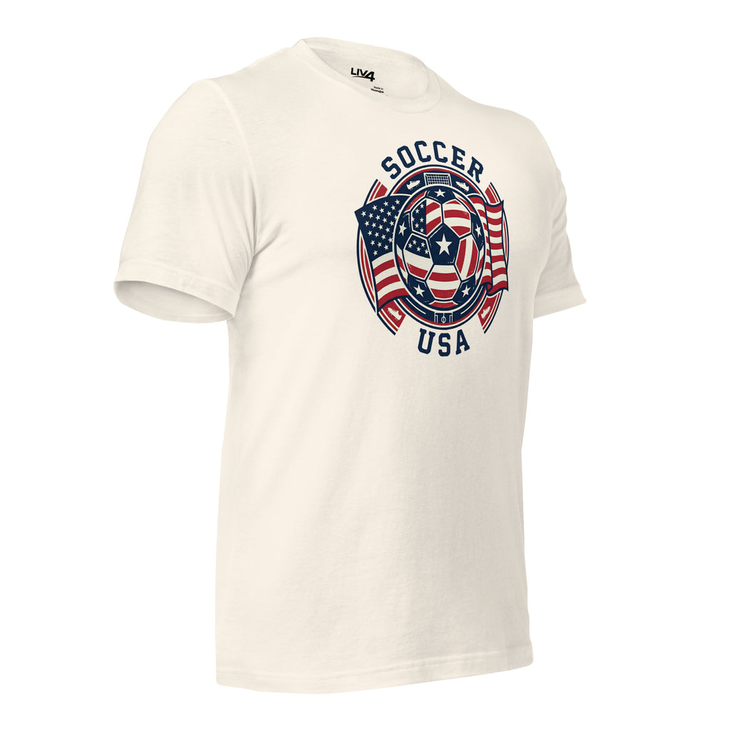 LIV 4 Soccer with USA Flag Unisex T-Shirt