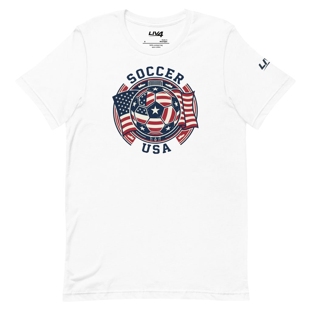 LIV 4 Soccer with USA Flag Unisex T-Shirt