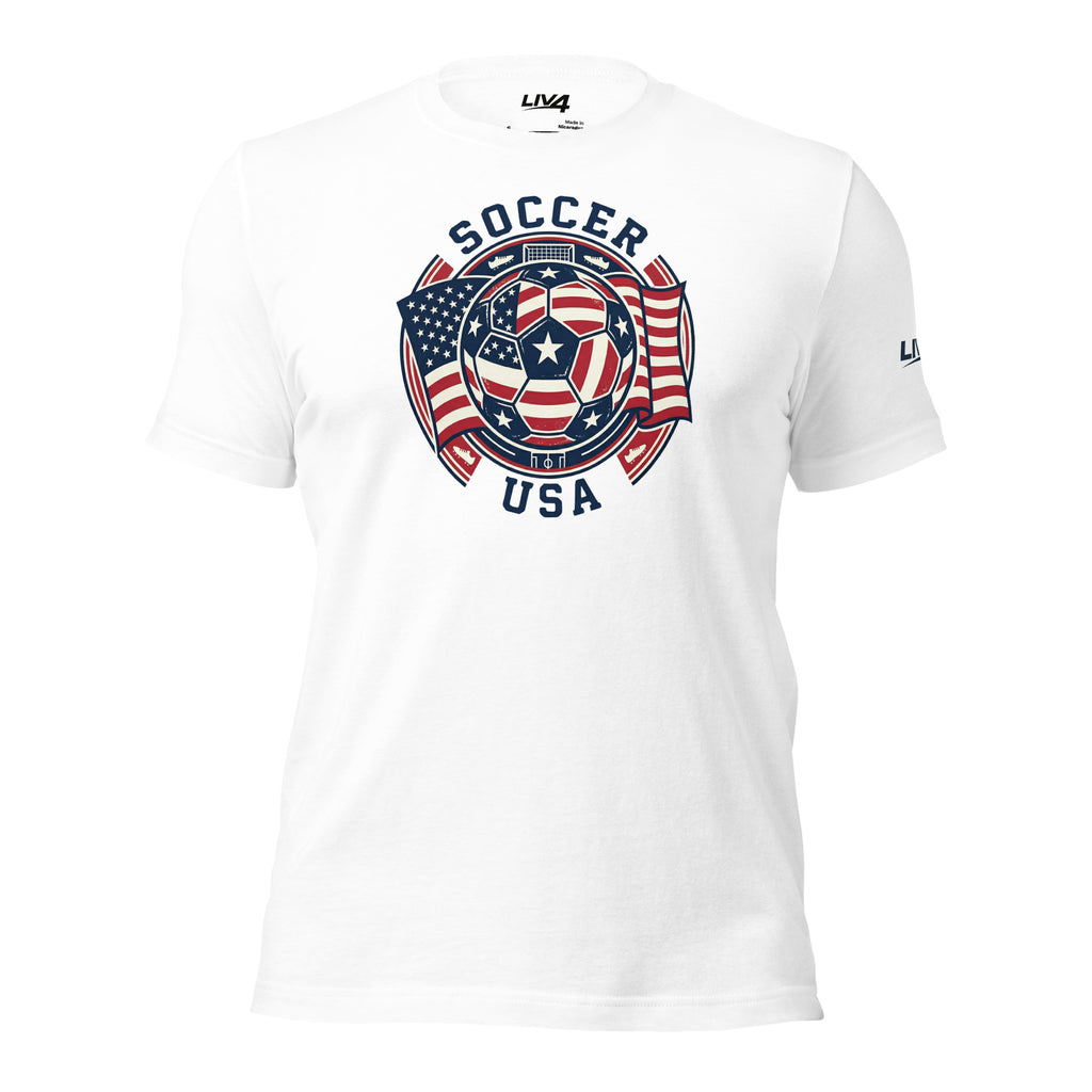 LIV 4 Soccer with USA Flag Unisex T-Shirt