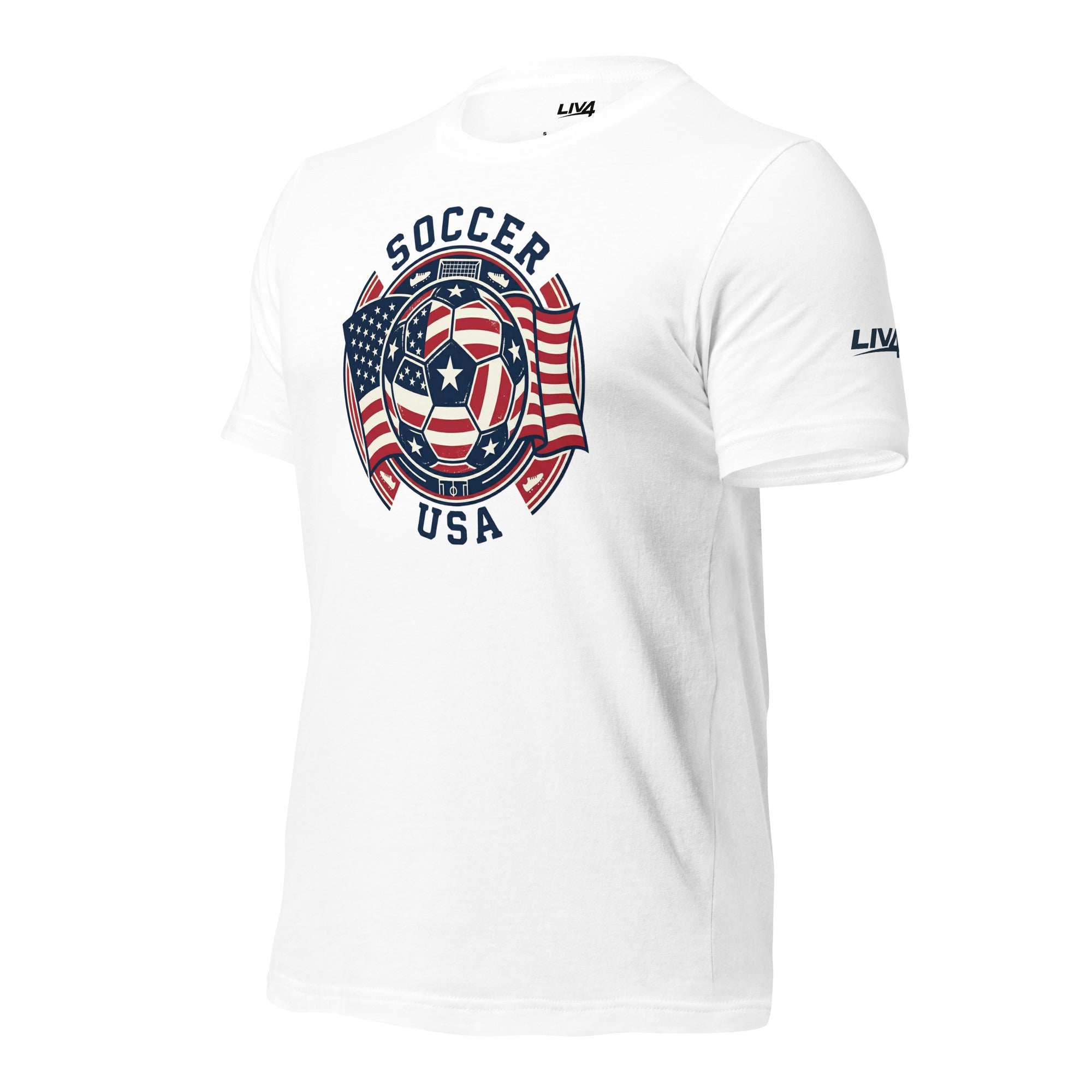 LIV 4 Soccer with USA Flag Unisex T-Shirt