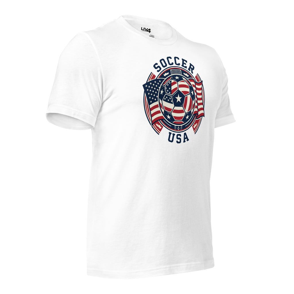 LIV 4 Soccer with USA Flag Unisex T-Shirt